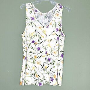 Gap Tank Top Linen Blend sz Medium V Neck Floral Lightweight Beach
